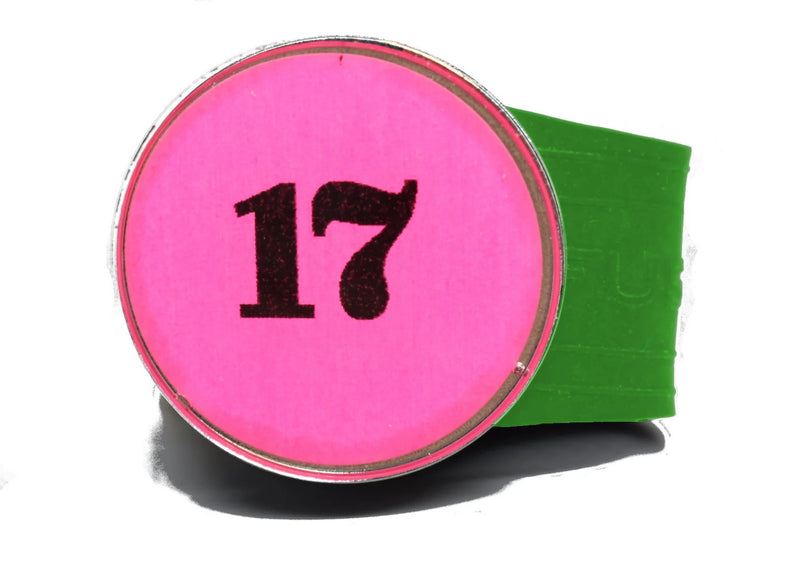 Load image into Gallery viewer, USGA Golf Rule 17 Ball Marker (Pink coin) on a Green InfusenClip™
