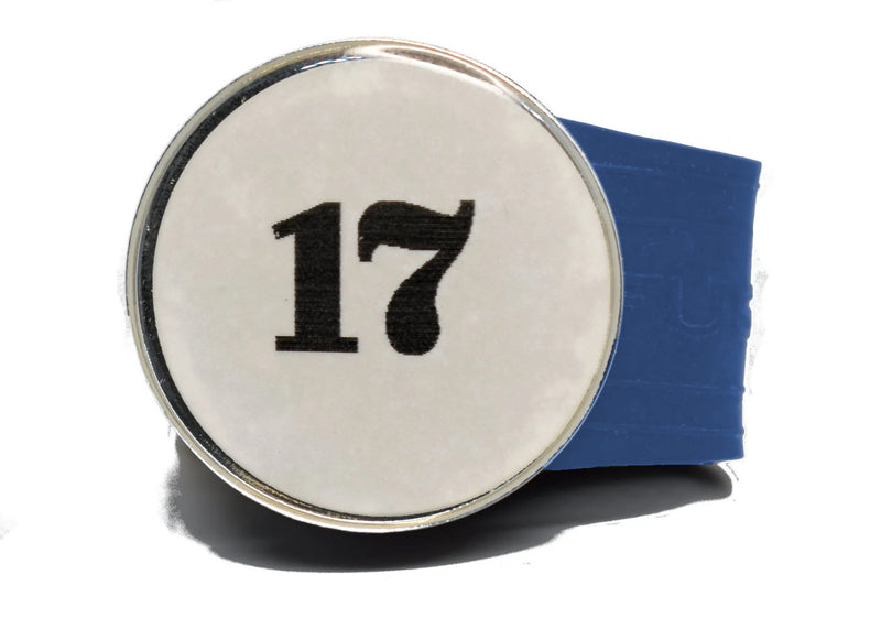 Load image into Gallery viewer, USGA Golf Rule 17 Ball Marker (White coin) on a Blue InfusenClip™
