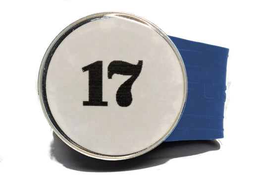 USGA Golf Rule 17 Ball Marker (White coin) on a Blue InfusenClip™