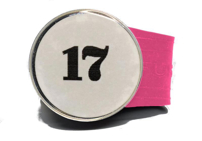 Load image into Gallery viewer, USGA Golf Rule 17 Ball Marker (White coin) on a Pink InfusenClip™
