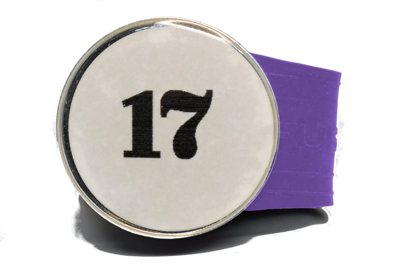 Load image into Gallery viewer, USGA Golf Rule 17 Ball Marker (White coin) on a Purple InfusenClip™
