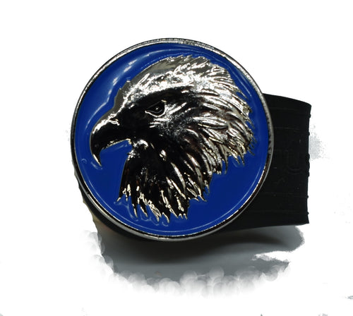 Silver raised bald eagle on a royal blue background. The ball marker measures 20 mm in diameter and can be used to decorate the InfusenClip. This makes bug repellent more customizable.