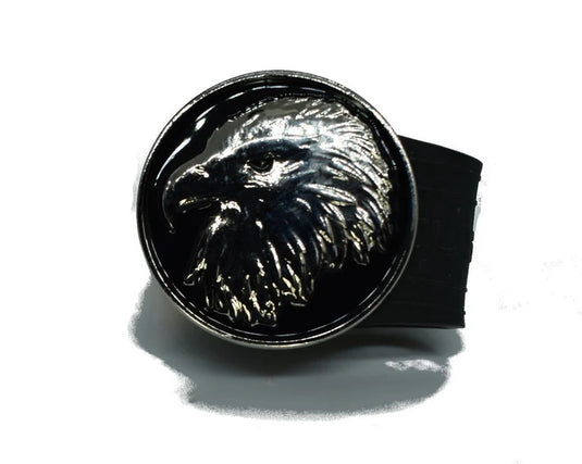 Bald Eagle black coin golf ball marker on a Black InfusenClip™