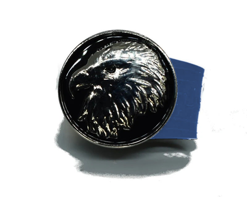 Load image into Gallery viewer, Bald Eagle black coin golf ball marker on a Blue InfusenClip™
