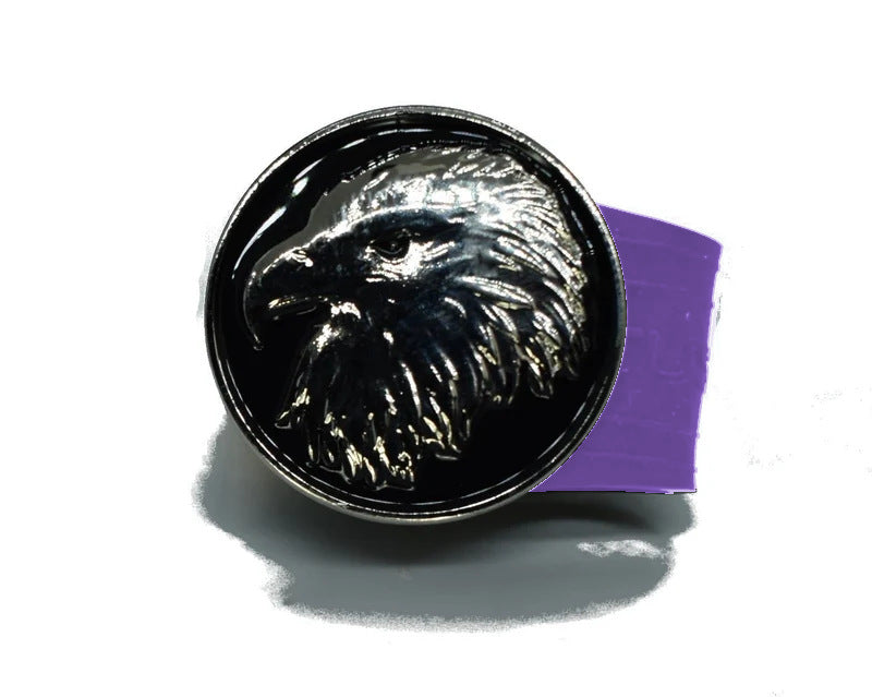 Load image into Gallery viewer, Bald Eagle black coin golf ball marker on a Purple InfusenClip™
