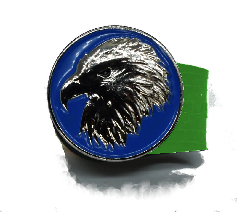 Load image into Gallery viewer, Bald Eagle blue coin golf ball marker on a Green InfusenClip™
