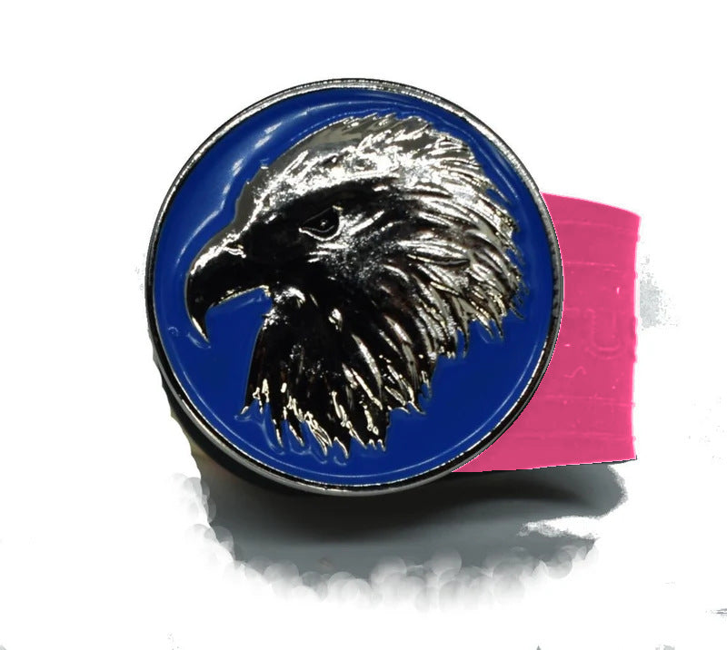 Load image into Gallery viewer, Bald Eagle blue coin golf ball marker on a Pink InfusenClip™
