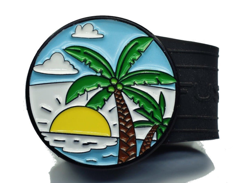 Load image into Gallery viewer, Sun and Sea beach golf ball marker on a Black InfusenClip™
