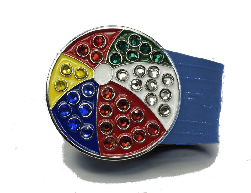 Load image into Gallery viewer, Beach ball golf ball marker on a Blue InfusenClip™
