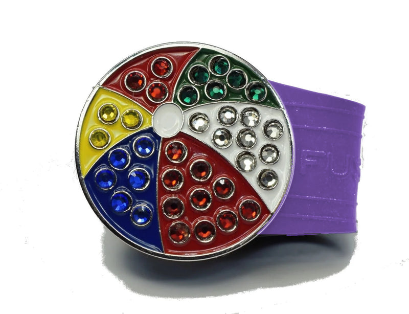 Load image into Gallery viewer, Beach ball golf ball marker on a Purple InfusenClip™
