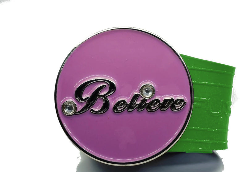 Load image into Gallery viewer, Believe golf ball marker on a Green InfusenClip™
