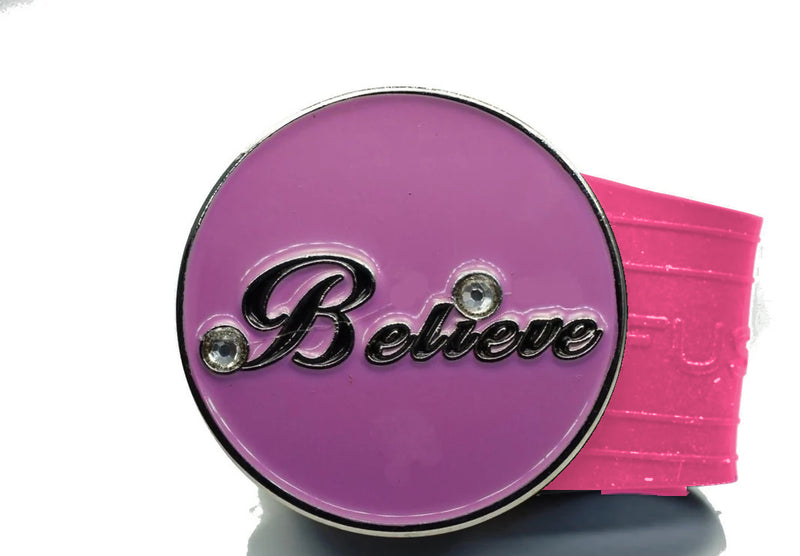 Load image into Gallery viewer, Believe golf ball marker on a Pink InfusenClip™
