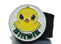 Cute Birdie golf ball marker on a Black InfusenClip™