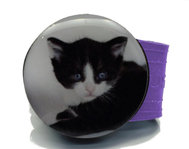 Load image into Gallery viewer, Black and White Cat golf ball marker on a Purple InfusenClip™
