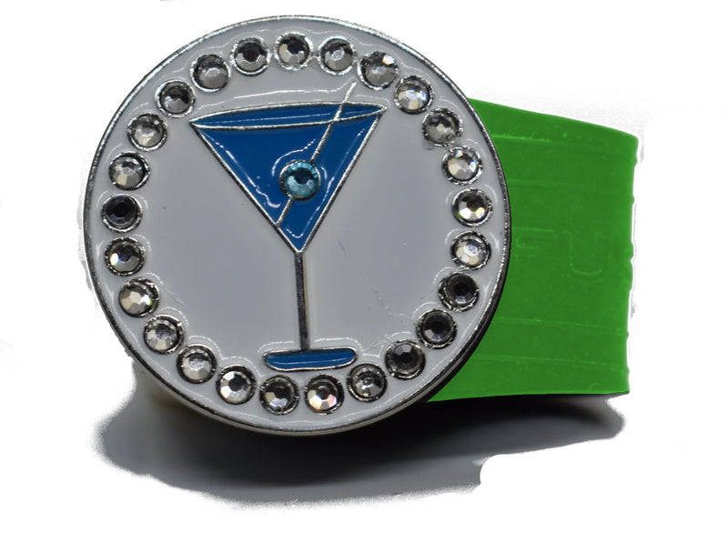 Load image into Gallery viewer, Blue Cosmo golf ball marker on a Green InfusenClip™

