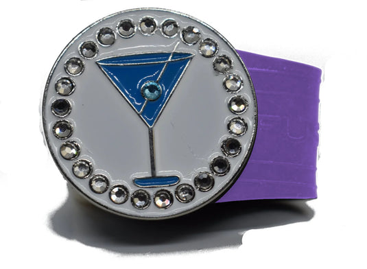 Blue Cosmo golf ball marker on a Purple InfusenClip™