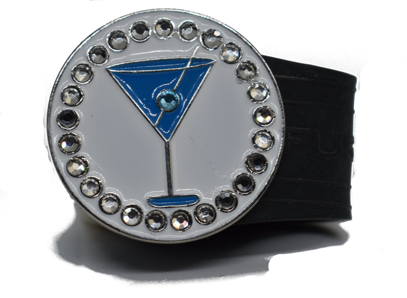 Load image into Gallery viewer, Blue Cosmo golf ball marker on a Black InfusenClip™

