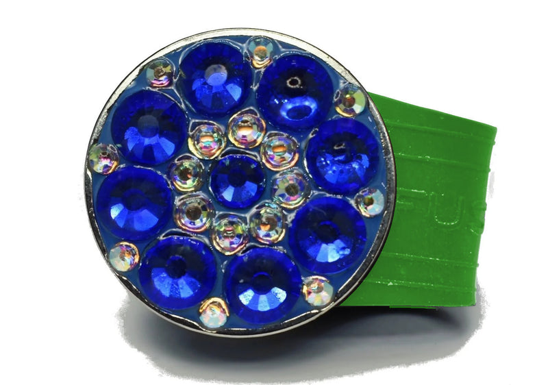 Load image into Gallery viewer, Blue Sapphire Rhinestones golf ball marker on a Green InfusenClip™
