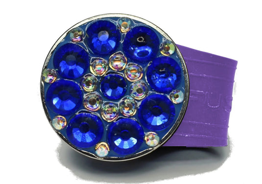 Blue Sapphire Rhinestones golf ball marker on a Purple InfusenClip™