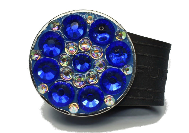 Load image into Gallery viewer, Blue Sapphire Rhinestones golf ball marker on a Black InfusenClip™
