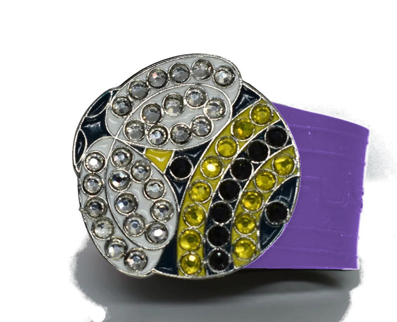 Load image into Gallery viewer, Bumble Bee golf ball marker on a Purple InfusenClip™
