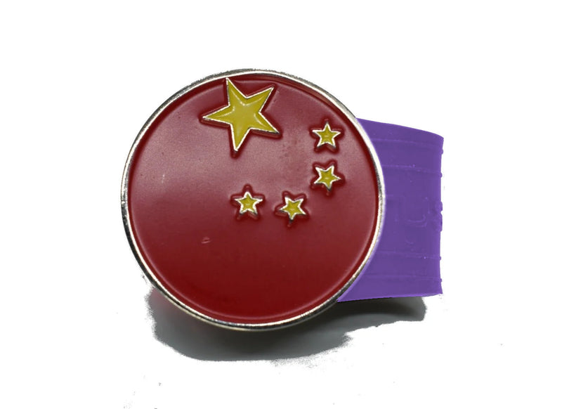 Load image into Gallery viewer, Chinese Flag golf ball marker on a Purple InfusenClip™
