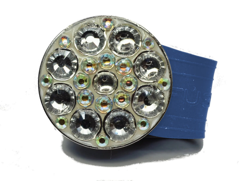 Load image into Gallery viewer, Clear Rhinestones golf ball marker on a Blue InfusenClip™
