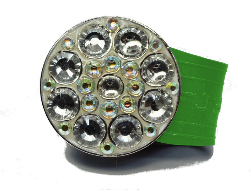 Load image into Gallery viewer, Clear Rhinestones golf ball marker on a Green InfusenClip™
