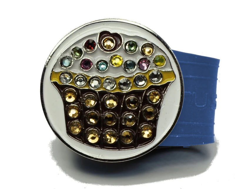 Load image into Gallery viewer, Cupcake golf ball marker on a Blue InfusenClip™

