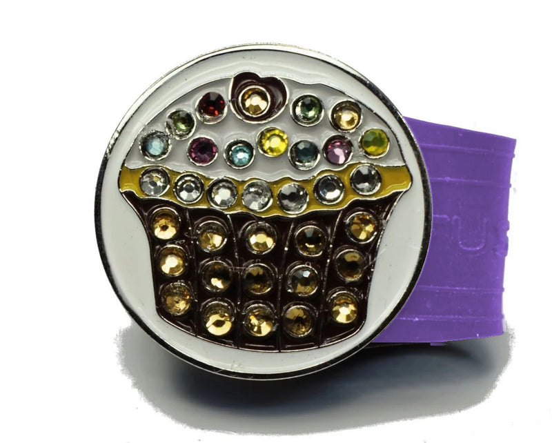 Load image into Gallery viewer, Cupcake golf ball marker on a Purple InfusenClip™
