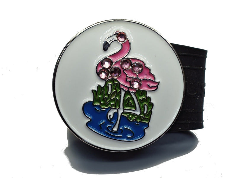 Load image into Gallery viewer, Flamingo golf ball marker on a Black InfusenClip™
