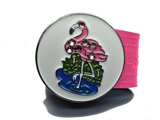 Flamingo golf ball marker on a Pink InfusenClip™