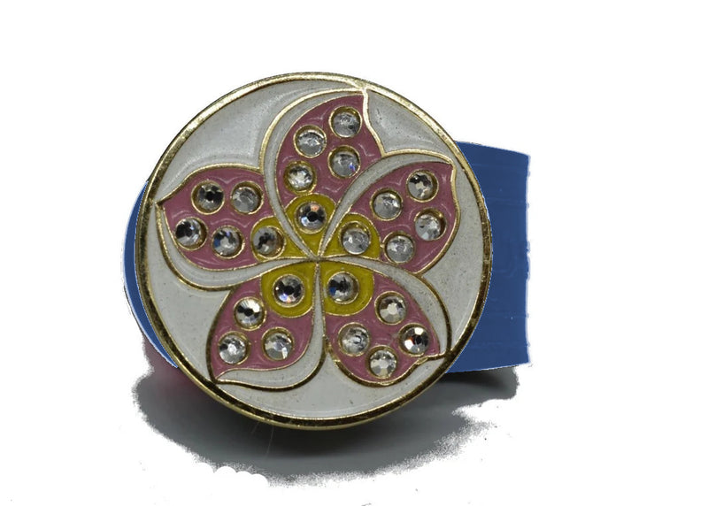 Load image into Gallery viewer, Hibiscus golf ball marker on a Blue InfusenClip™
