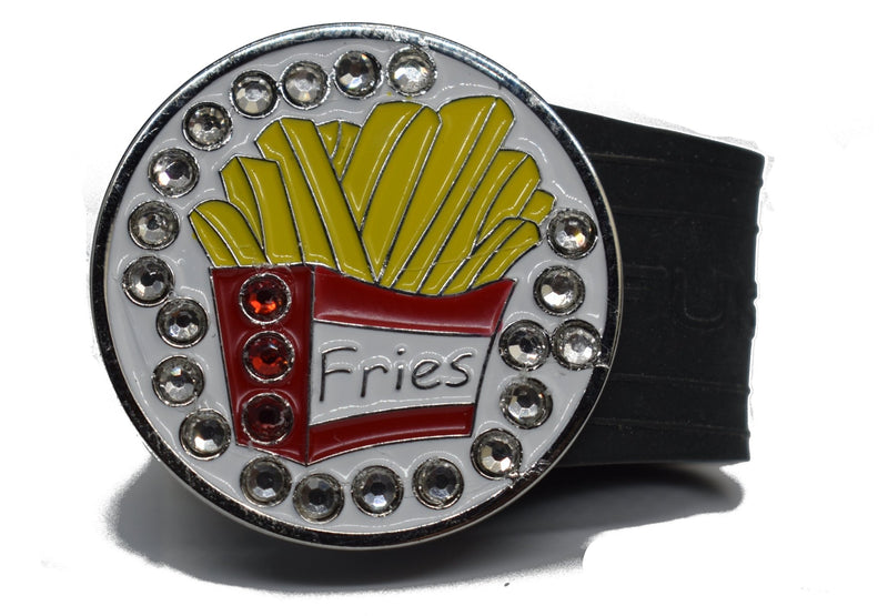 Load image into Gallery viewer, Rhinestone Fries golf ball marker on a Black InfusenClip™
