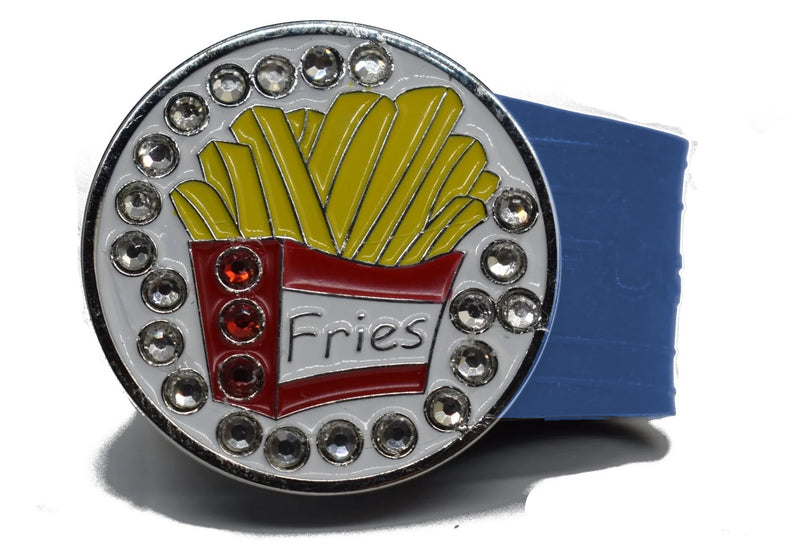 Load image into Gallery viewer, Rhinestone Fries golf ball marker on a Blue InfusenClip™
