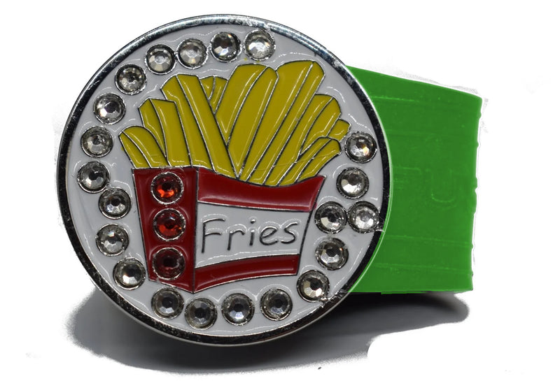 Load image into Gallery viewer, Rhinestone Fries golf ball marker on a Green InfusenClip™

