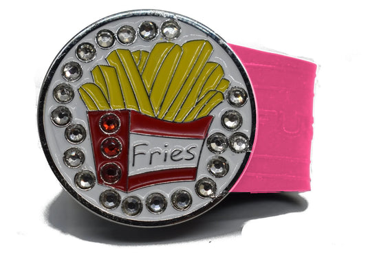 Rhinestone Fries golf ball marker on a Pink InfusenClip™