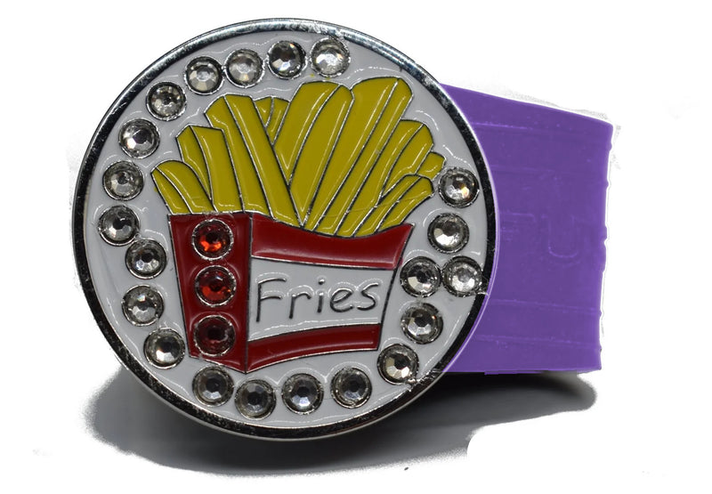 Load image into Gallery viewer, Rhinestone Fries golf ball marker on a Purple InfusenClip™
