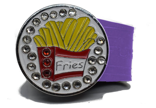 Rhinestone Fries golf ball marker on a Purple InfusenClip™