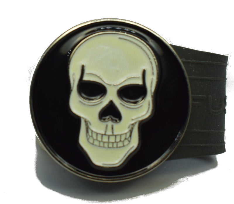 Load image into Gallery viewer, Glow in the Dark Skull golf ball marker on a Black InfusenClip™
