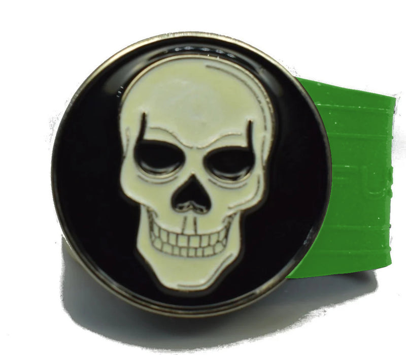 Load image into Gallery viewer, Glow in the Dark Skull golf ball marker on a Green InfusenClip™

