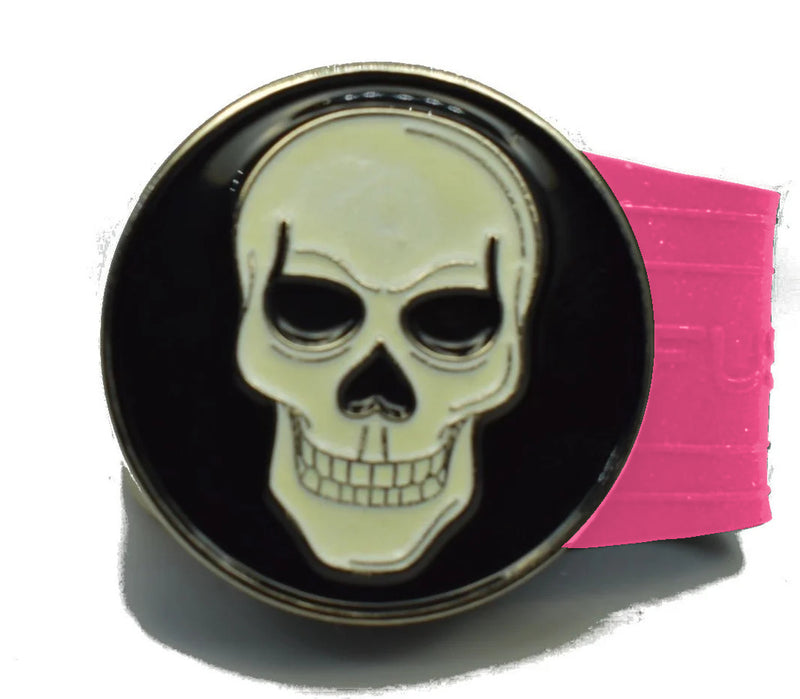 Load image into Gallery viewer, Glow in the Dark Skull golf ball marker on a Pink InfusenClip™
