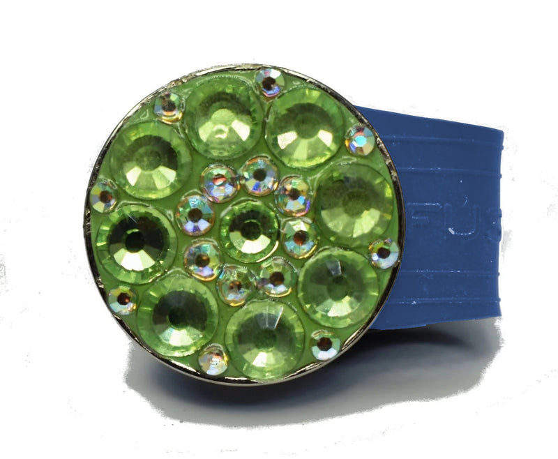 Load image into Gallery viewer, Green Rhinestones golf ball marker on a Blue InfusenClip™
