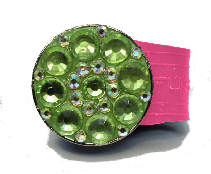 Load image into Gallery viewer, Green Rhinestones golf ball marker on a Pink InfusenClip™
