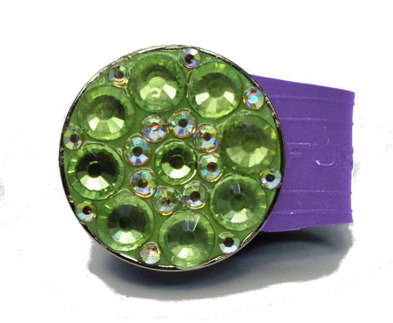 Load image into Gallery viewer, Green Rhinestones golf ball marker on a Purple InfusenClip™

