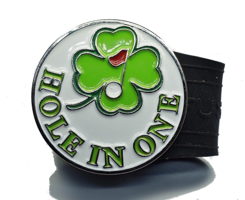 Load image into Gallery viewer, Hole In One Clover golf ball marker on a Black InfusenClip™
