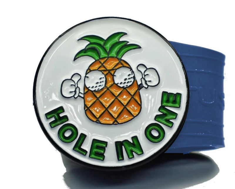 Load image into Gallery viewer, Hole in One Pineapple golf ball marker on a Blue InfusenClip™
