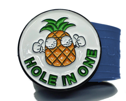 Hole in One Pineapple golf ball marker on a Blue InfusenClip™