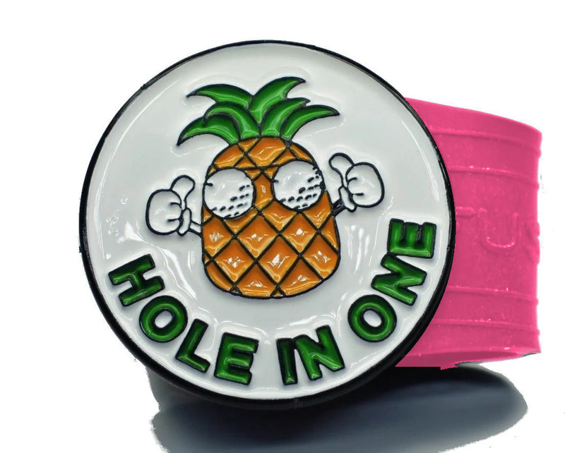 Load image into Gallery viewer, Hole in One Pineapple golf ball marker on a Pink InfusenClip™
