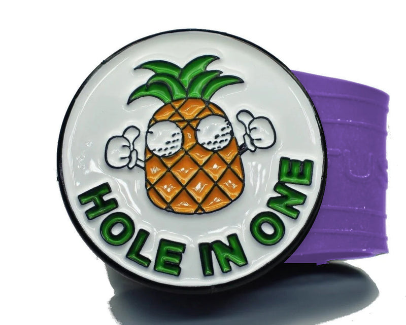 Load image into Gallery viewer, Hole in One Pineapple golf ball marker on a Purple InfusenClip™
